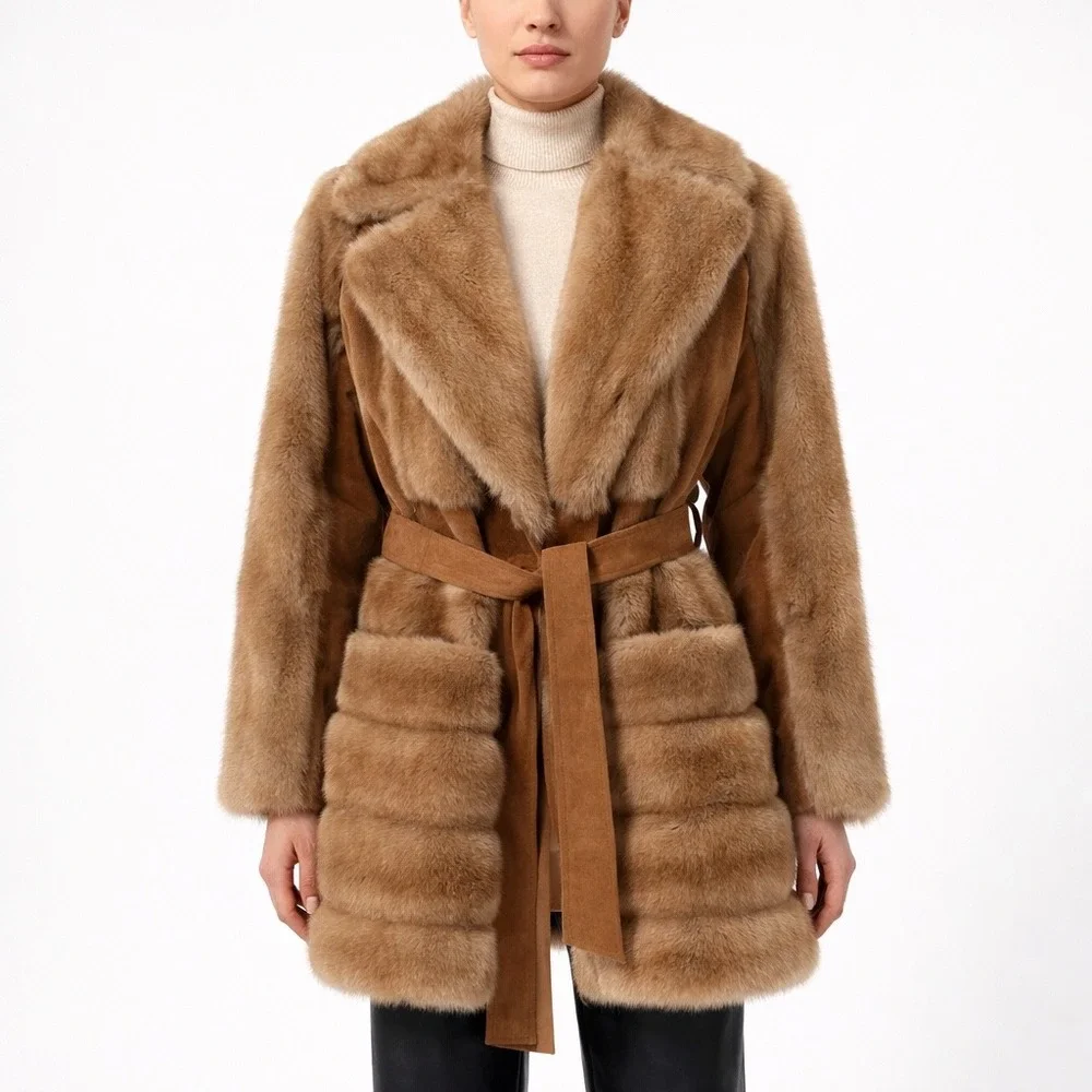 Vintage London Leathers by Lilli Ann Suede & Faux Fur Belted Jacket - Size Small - Picture 1 of 8